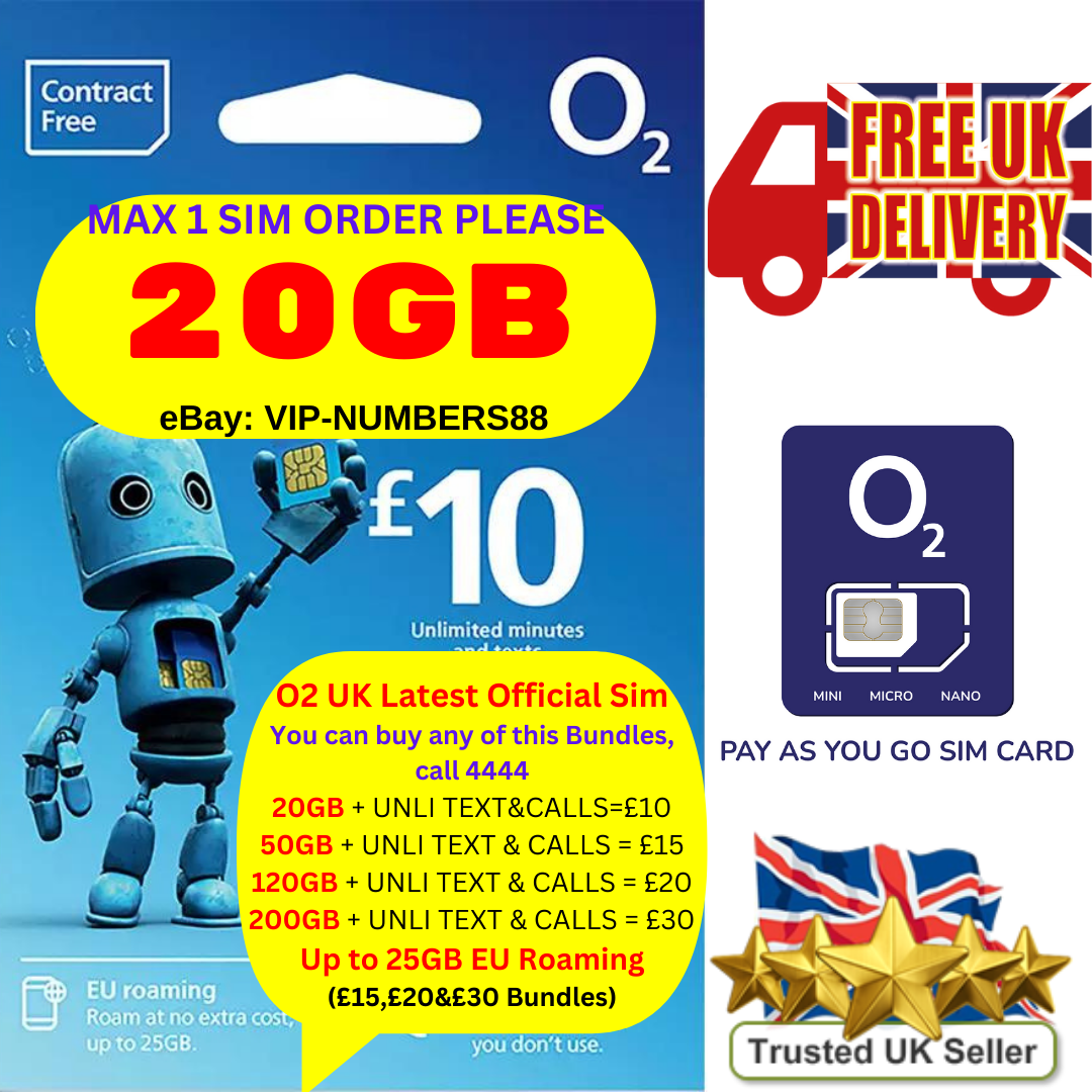 O2 UK Sim Card Pay As You Go SIM CARD. UK BUNDLE 3in1 ,STANDARD/MICRO/NANO by O2 – Buy VIP mobile numbers UK. Gold Numbers list. O2 UK SIM Card -Pay As You Go-Triple Size (Standard, Micro, Nano) PAYG