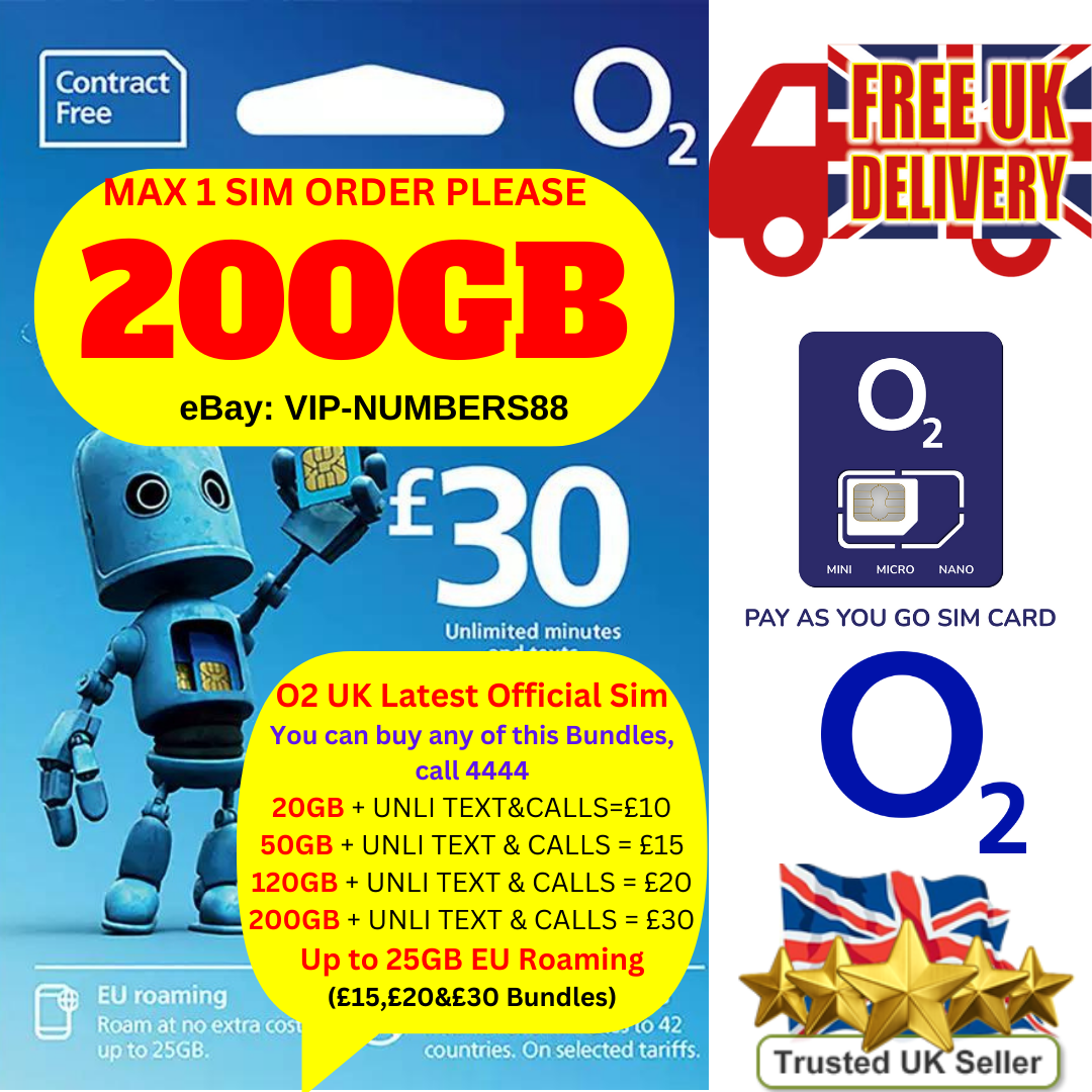 O2 UK Sim Card Pay As You Go SIM CARD. UK BUNDLE 3in1 ,STANDARD/MICRO/NANO by O2 – Buy VIP mobile numbers UK. Gold Numbers list. O2 UK SIM Card -Pay As You Go-Triple Size (Standard, Micro, Nano) PAYG