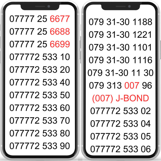 Exclusive VIP Mobile Numbers – 07777 Business & Personal Gold Numbers A7-E by EE – Buy VIP mobile numbers UK. Gold Numbers list. Buy EE UK VIP Mobile Numbers - 07777, 007 & More Gold Numbers For Sale