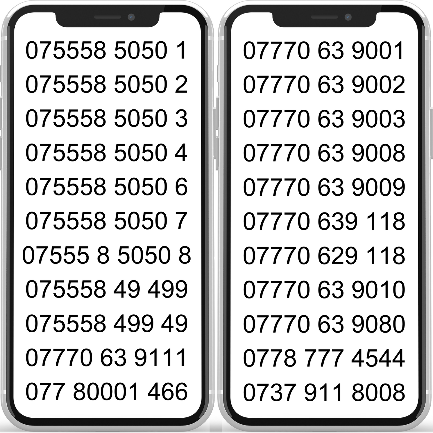 UK VIP Mobile Numbers List–075558 5050 1, 86000, 07770 63 9001 | N-V by Vodafone