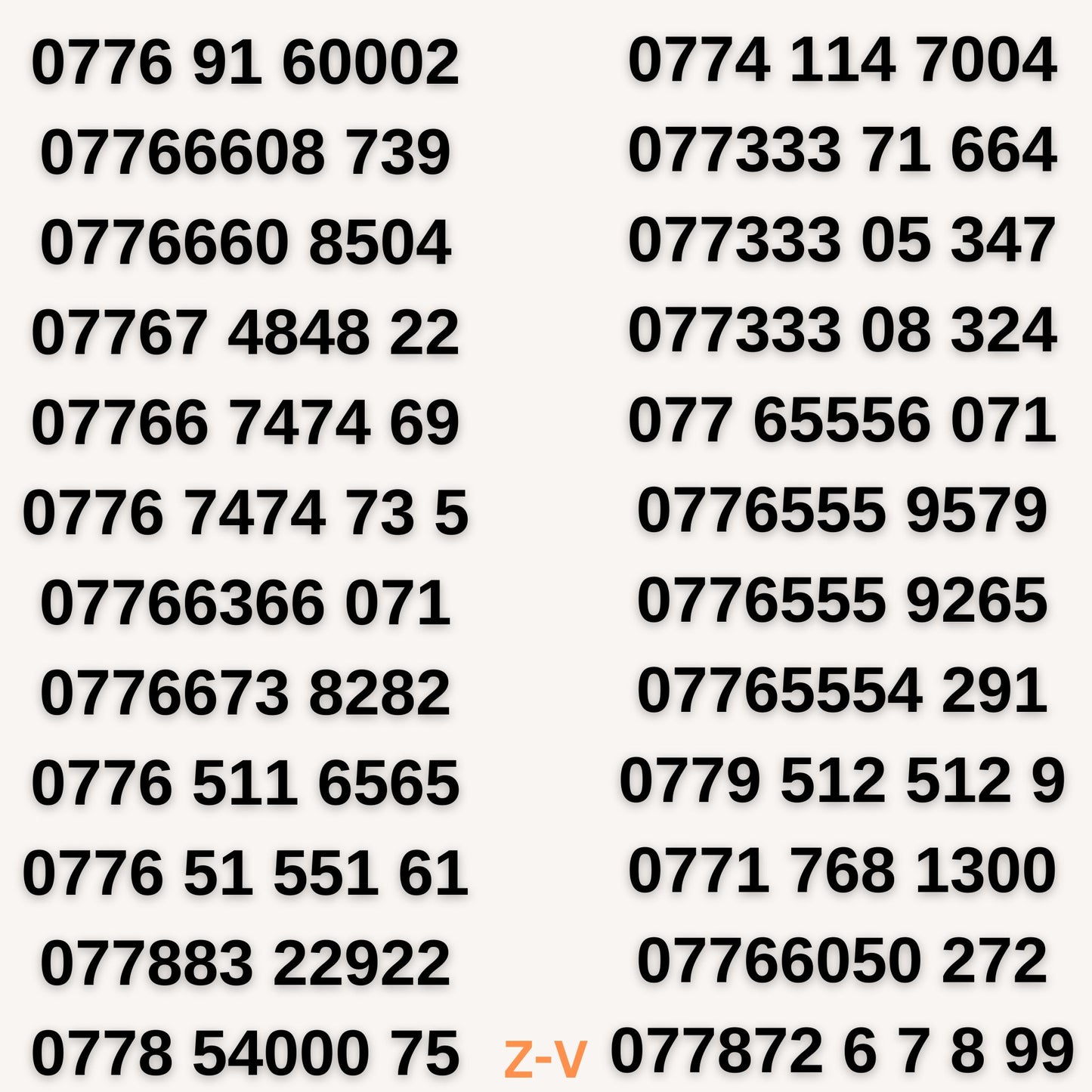 UK VIP Mobile Numbers – 747473, 077333, Memorable & Easy Premium Numbers Z-V by Vodafone – Buy VIP mobile numbers UK. Gold Numbers list. Shop Vodafone VIP Numbers – 077333 Affordable Gold Numbers for Sale