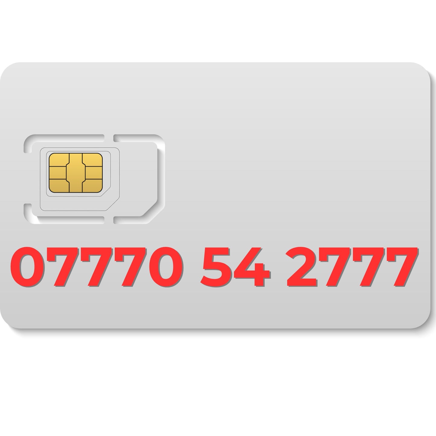 UK VIP mobile number 07770542777 displayed on SIM card design,  premium memorable 777 number, gold number UK, pay as you go SIM, 