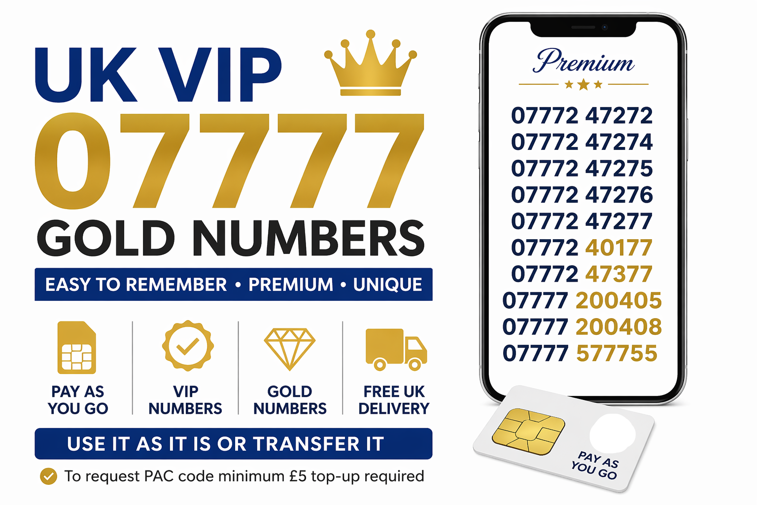 UK VIP Numbers. 07777 – Exclusive Gold Mobile Numbers for Sale AA-E by EE – Buy VIP mobile numbers UK. Gold Numbers list. Buy EE VIP Numbers UK 07777 Gold Number Easy to Remember