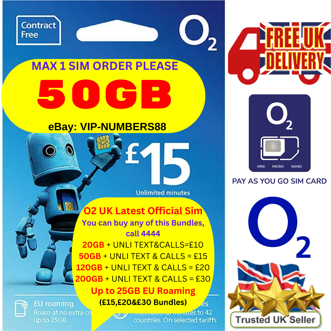 O2 UK LATEST Sim Card Pay As You Go SIM CARD. UK BUNDLE 3in1 ,STANDARD/MICRO/NANO 02