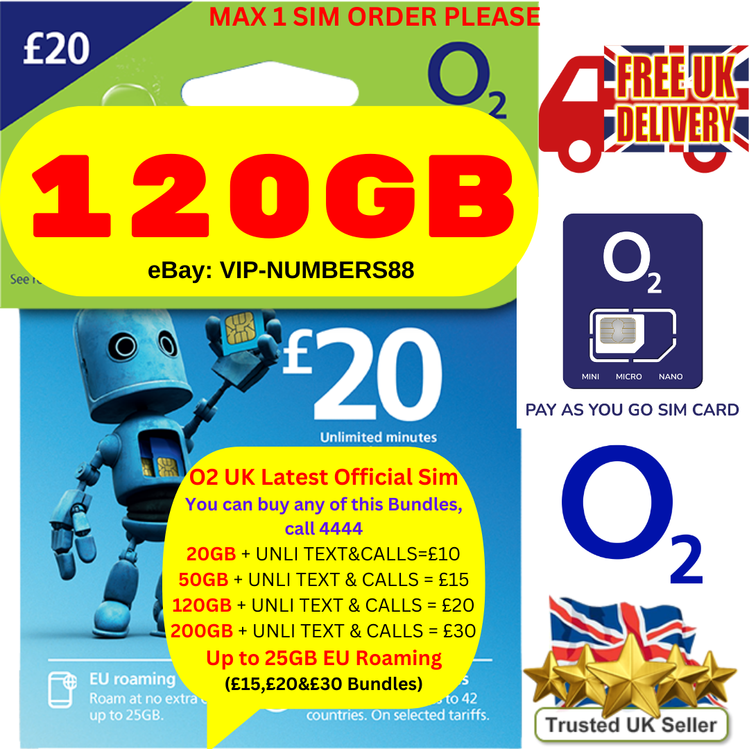 O2 UK LATEST Sim Card Pay As You Go SIM CARD. UK BUNDLE 3in1 ,STANDARD/MICRO/NANO 02