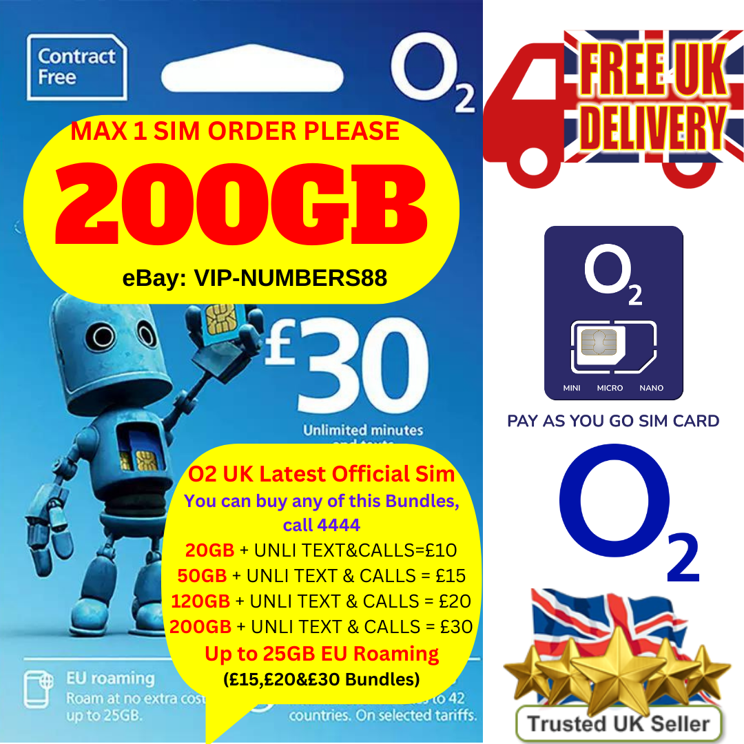 O2 UK LATEST Sim Card Pay As You Go SIM CARD. UK BUNDLE 3in1 ,STANDARD/MICRO/NANO 02