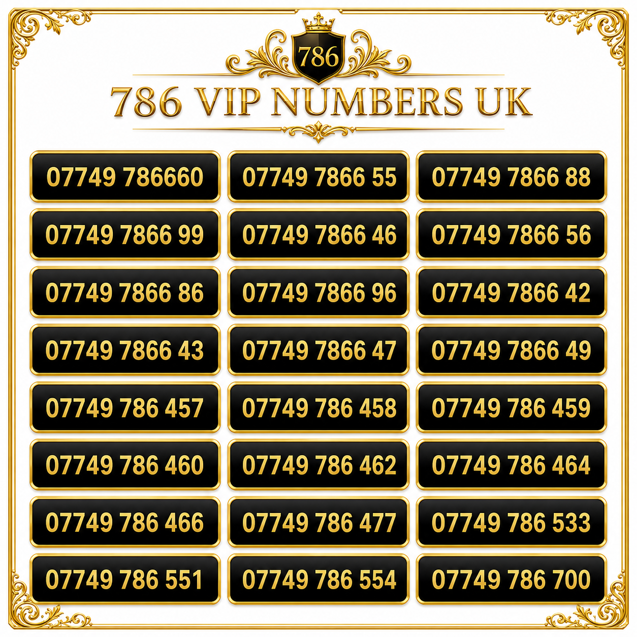 786 VIP mobile numbers UK with 7866 and memorable gold number patterns