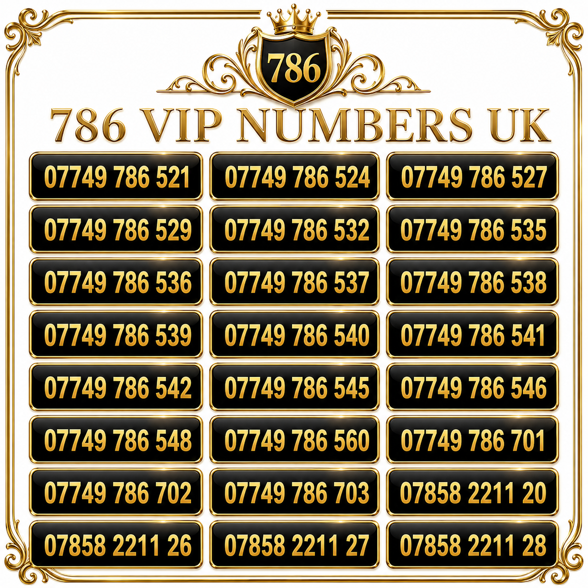 786 , 2211 Gold & Repeating Mobile Numbers UK – Choose Your VIP PAYG SIM B4-O by O2 – Buy VIP mobile numbers UK. Gold Numbers list. 786 Bismillah & 2211 Mobile Numbers UK | Gold VIP Numbers