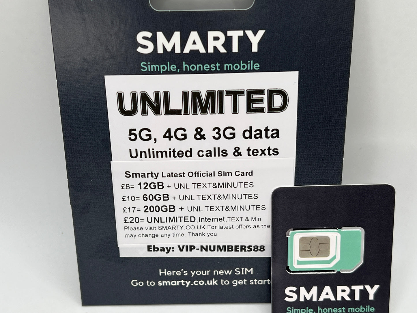 SMARTY UK UNLIMITED DATA GB CALLS & TEXT Sim Card. Pay As You Go Tri Sim 4G 5G