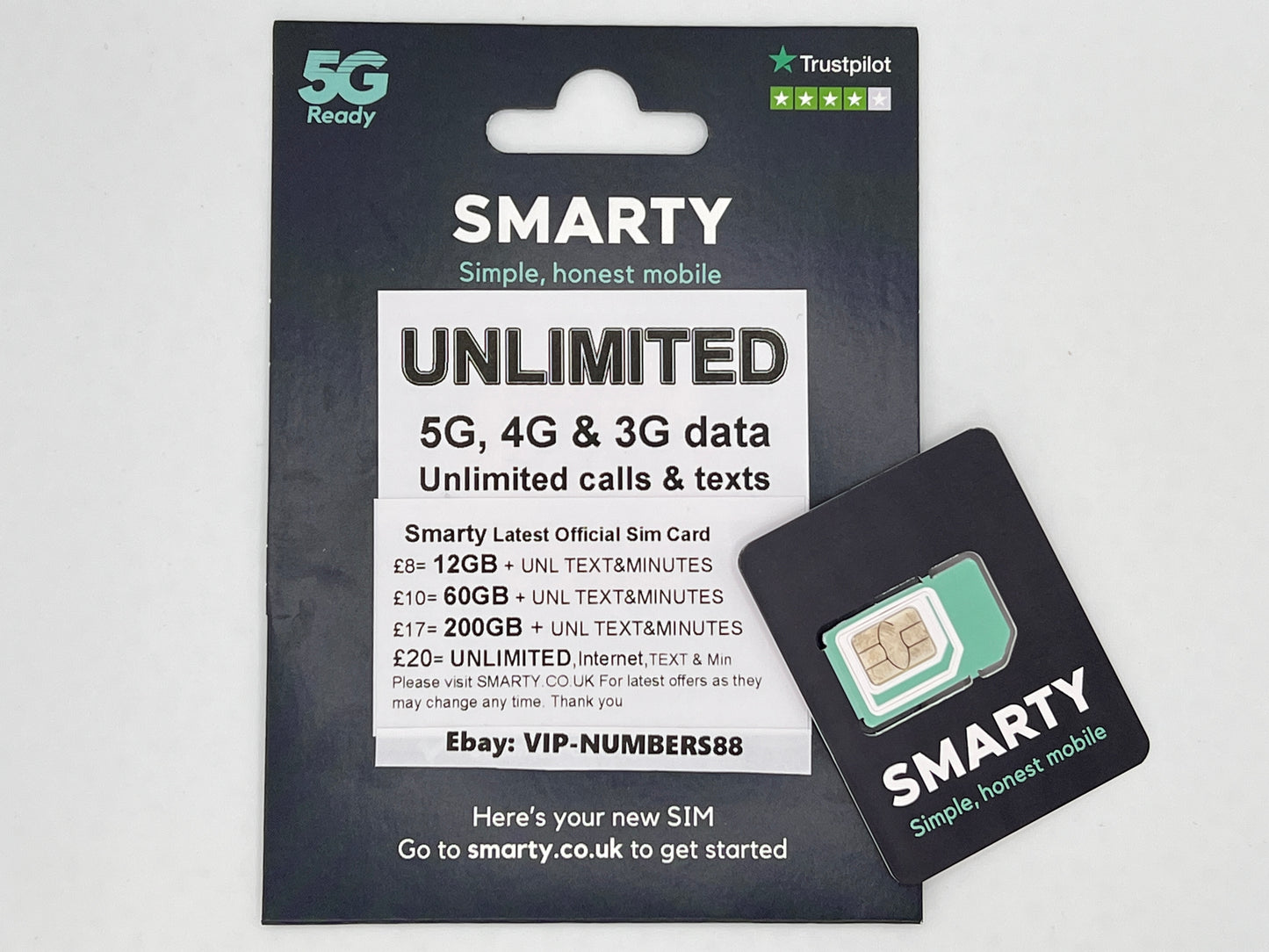 SMARTY UK UNLIMITED DATA GB CALLS & TEXT Sim Card. Pay As You Go Tri Sim 4G 5G