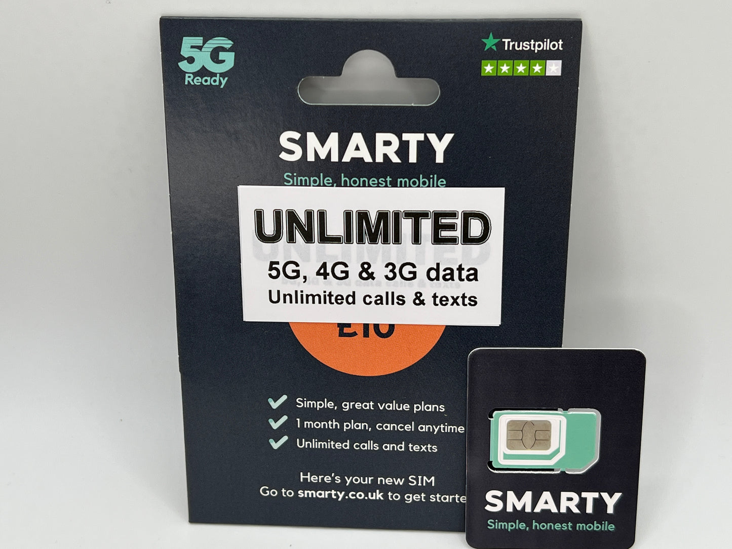 SMARTY UK UNLIMITED DATA GB CALLS & TEXT Sim Card. Pay As You Go Tri Sim 4G 5G