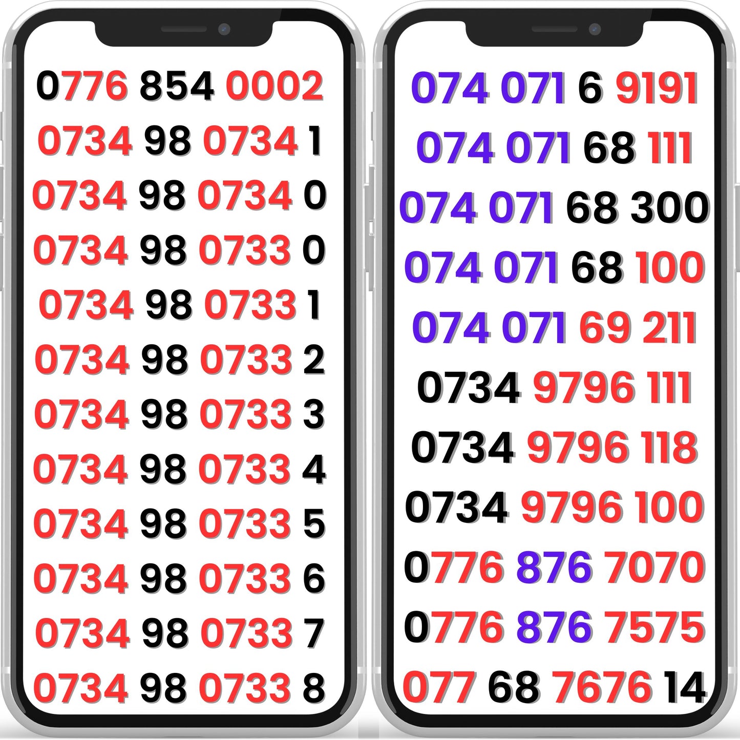 List of Lebara VIP mobile numbers on phone screens