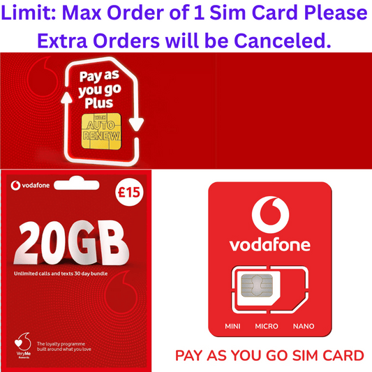 OFFICIAL UK VODAFONE Sim Card Pay As You Go. PAYG STANDARD MICRO NANO