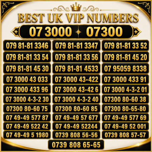 Best UK EE VIP numbers and gold numbers. image showing 07300 and 07 3000 premium number patterns.