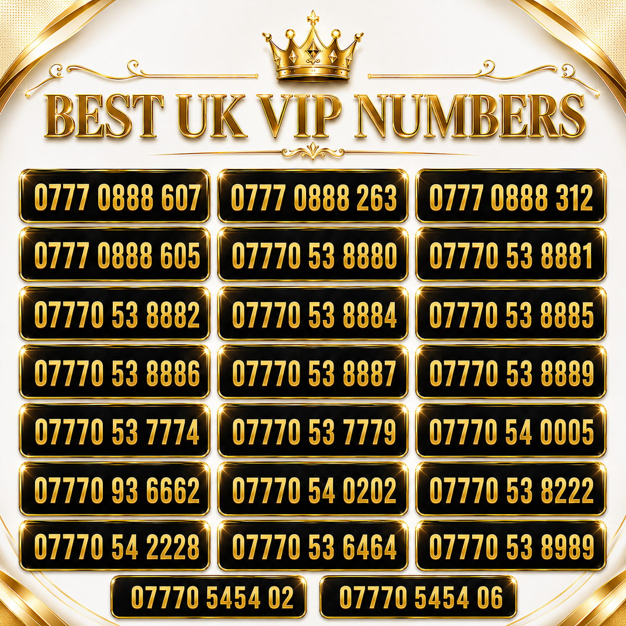 VIP Mobile Numbers UK  – 2221, 2333, 077711, SIM Card with Gold Mobile Number IRA-A&B-V by Vodafone – Buy VIP mobile numbers UK. Gold Numbers list. UK Vodafone VIP Mobile Numbers – 0777 0888 Easy Pay&Go Gold Numbers
