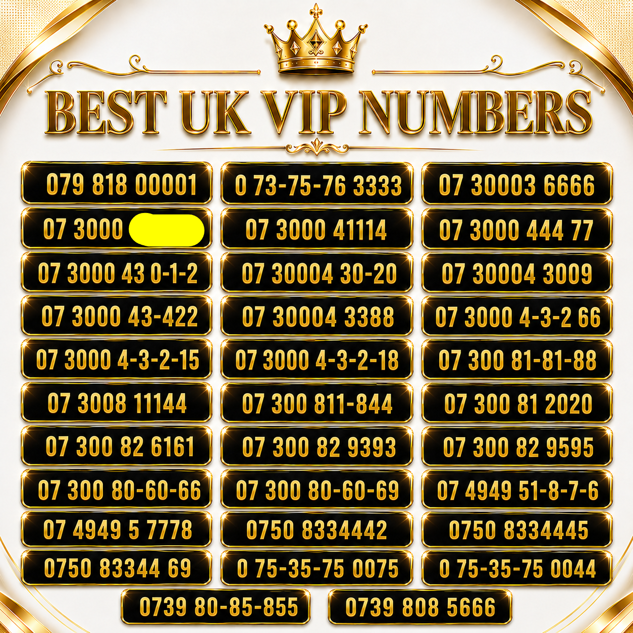 EE UK VIP Numbers | Rare Gold Numbers 00001, 3333, 6666, 073000 – Gold ...