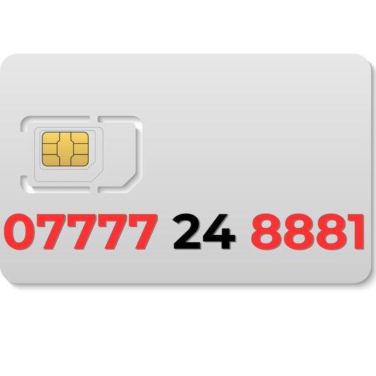 SIM card with 07777248881 VIP mobile number for sale in the UK – gold and memorable phone number.