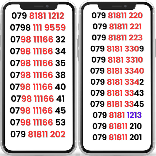 Two smartphones displaying a list of gold numbers on their screens.