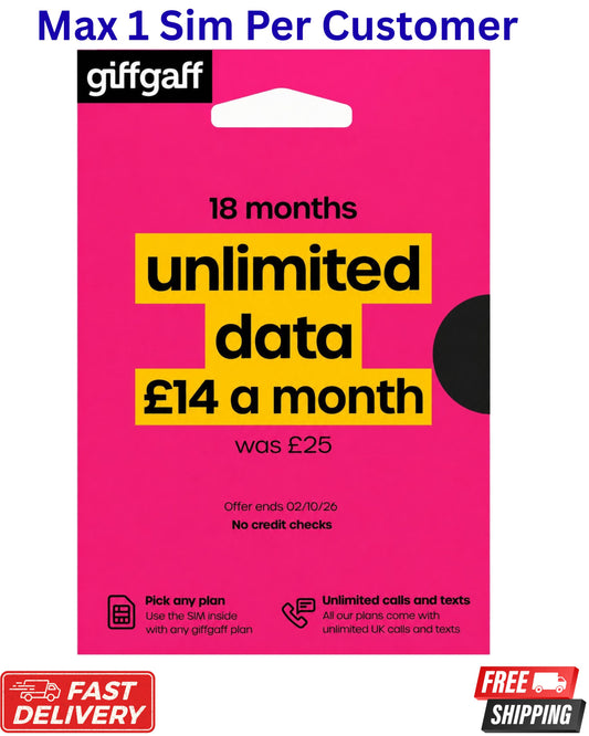 giffgaff 5G SIM Card Unlimited Data £14 Monthly Plan Offer UK