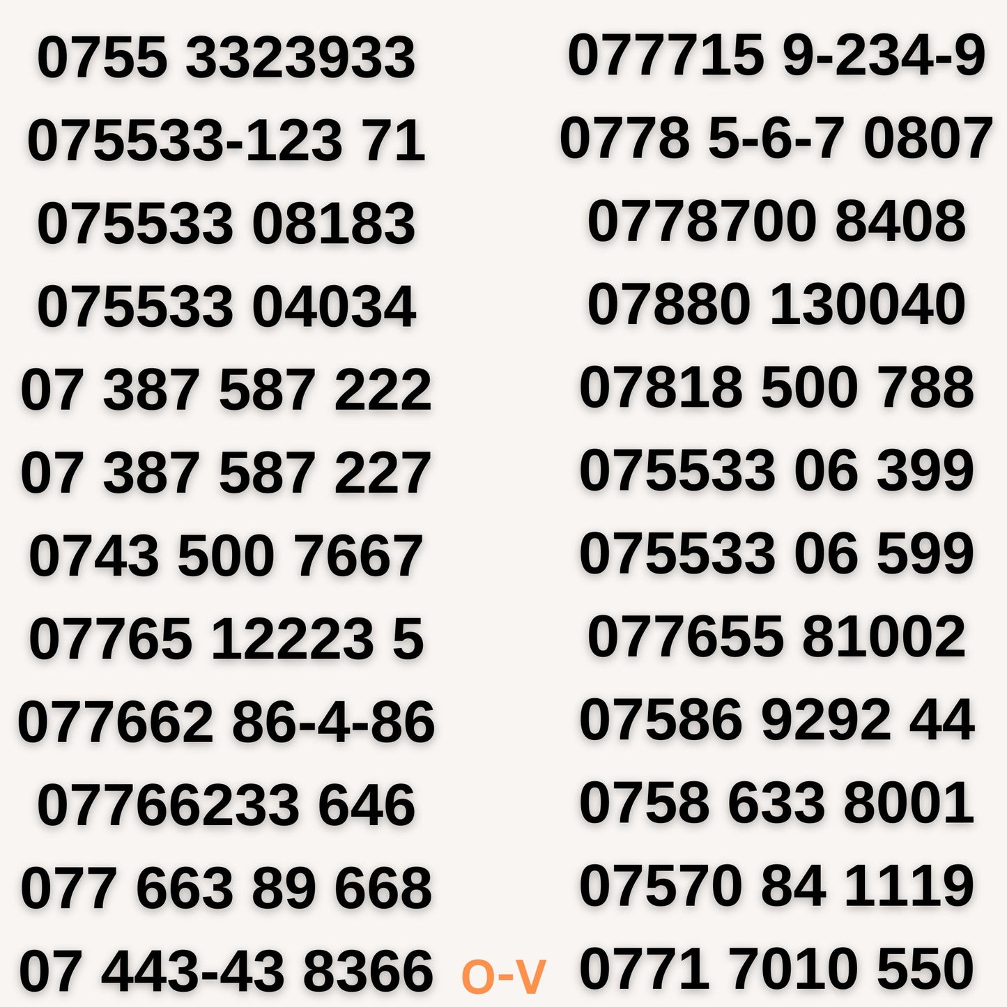 Buy new UK Gold VIP mobile numbers, easy to remember sequences like 0777 and 12223, premium memorable numbers for sale with free delivery and 20% off with code VIP20.