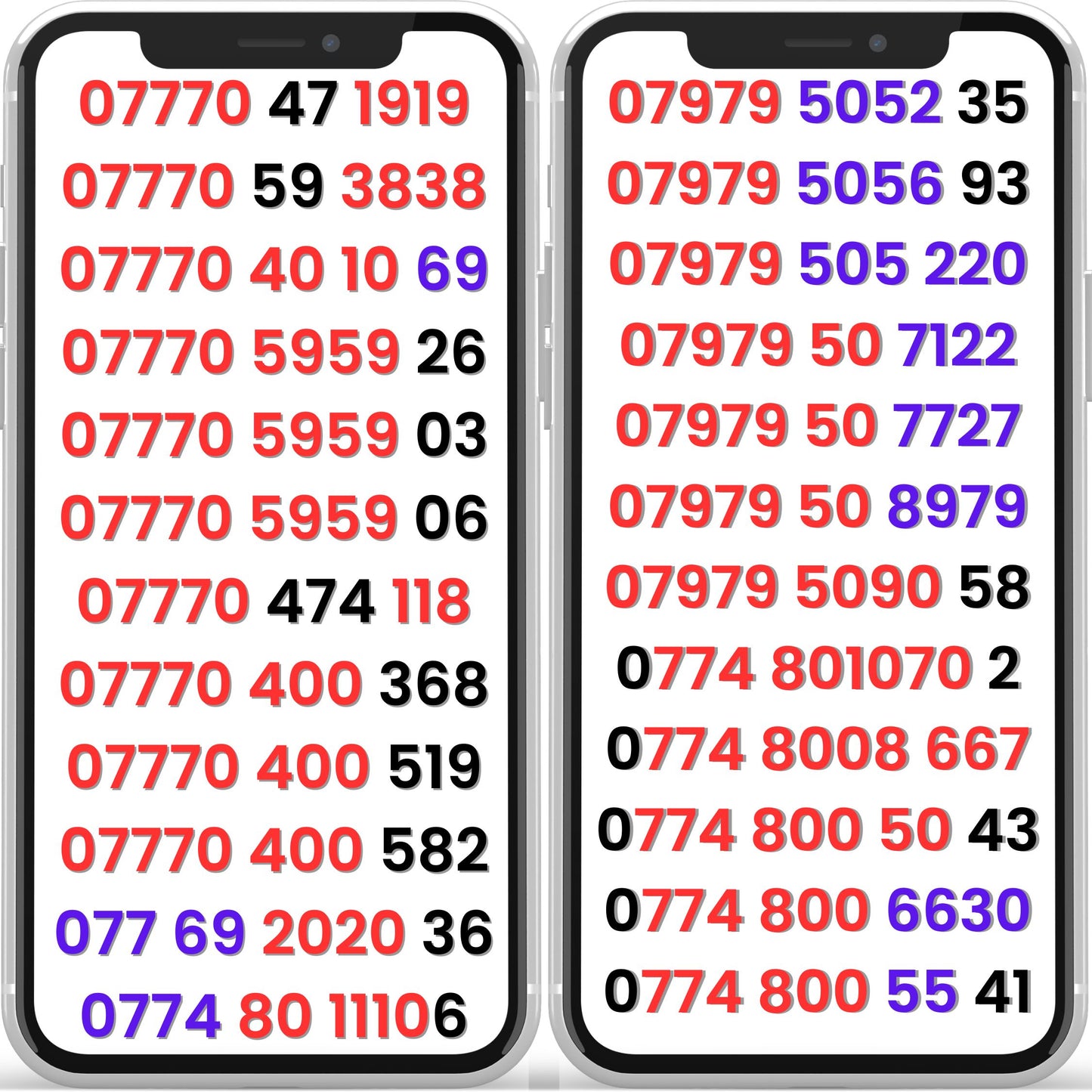 UK Lebara VIP mobile numbers gold numbers with repeating patterns 07770 5959 07979 easy to remember UK VIP numbers for sale