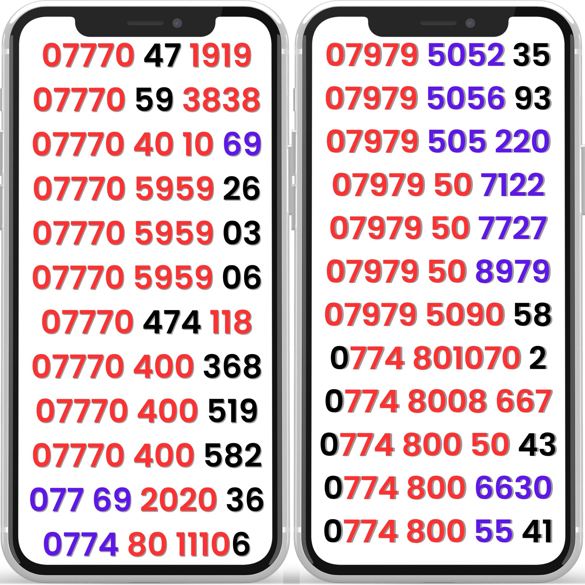 UK Lebara VIP mobile numbers gold numbers with repeating patterns 07770 5959 07979 easy to remember UK VIP numbers for sale