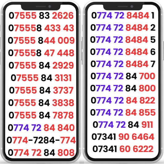 Two smartphones displaying phone vip numbers  on a white background.