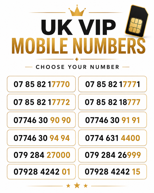 O2 UK VIP numbers and gold numbers with 1777, 9090, 27000 and 4242 patterns