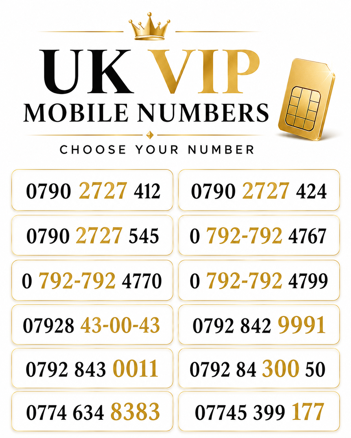 UK VIP Phone Numbers – Easy & Exclusive , Memorable Elite Numbers J-O by O2 – Buy VIP mobile numbers UK. Gold Numbers list. O2 UK VIP Mobile Numbers –Easy & Exclusive Gold Numbers