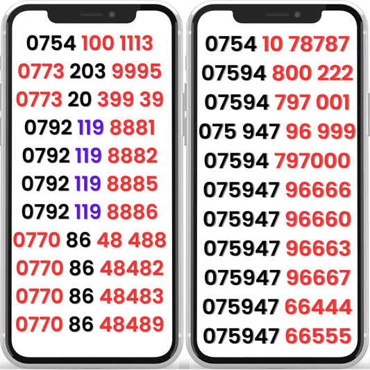 Two smartphones displaying sequences of numbers on their screens.