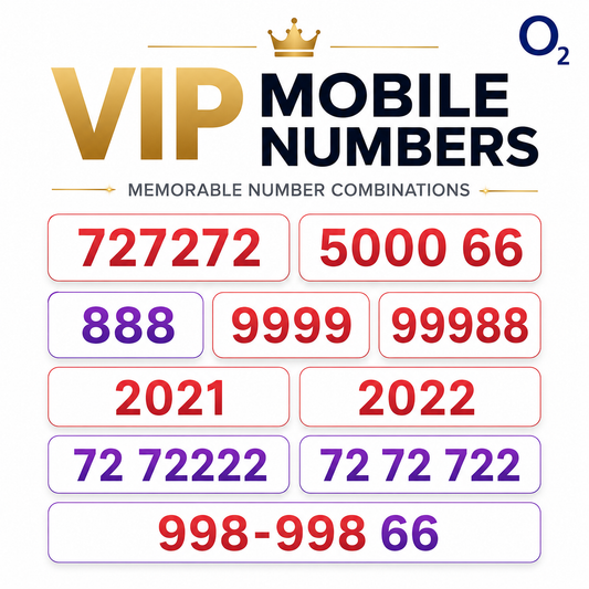 O2 VIP numbers and UK gold numbers with 727272, 888, 9999, 99988, 5000 66 and memorable patterns.