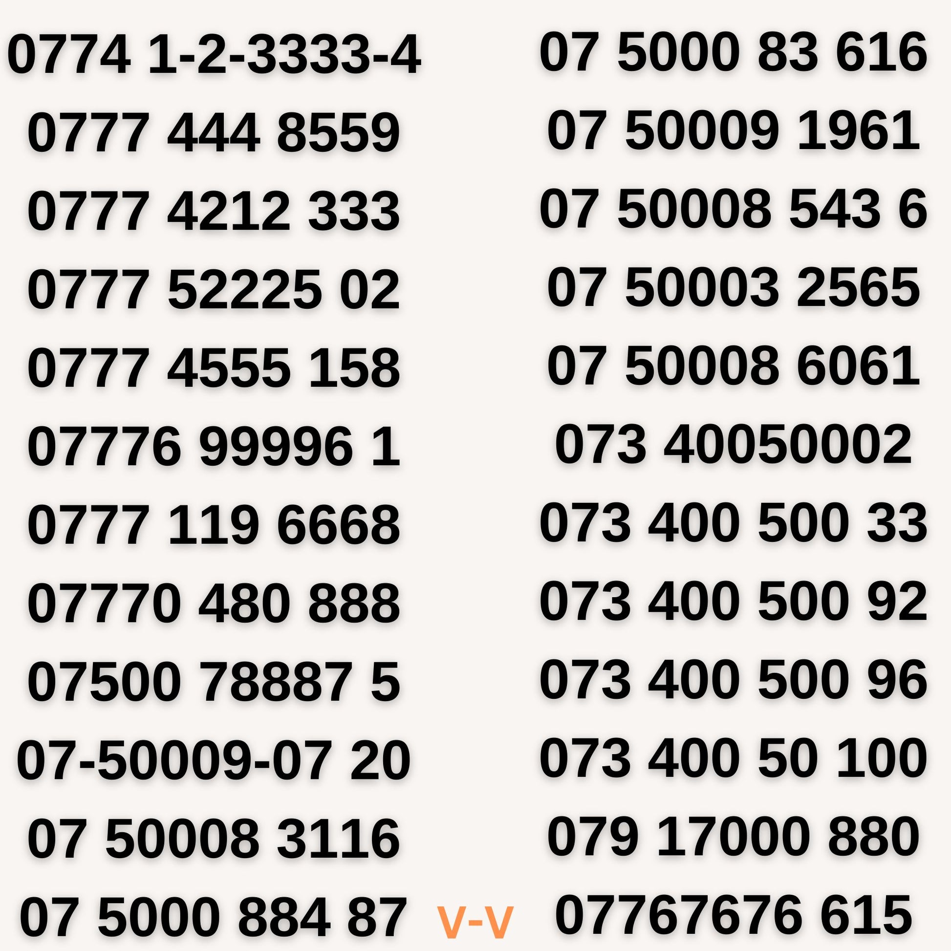 Prestigious UK VIP mobile numbers, 5000, 4005000, and 0777191919, elite and memorable SIM card numbers for sale with 20% off.