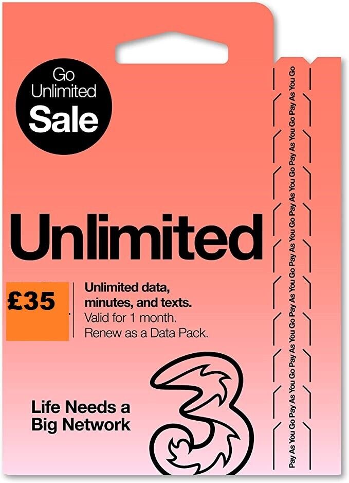 Three UK Pay As You Go SIM Card PAYG Nano Micro Standard. TRIO SIM UK 3G , 4G ,5G