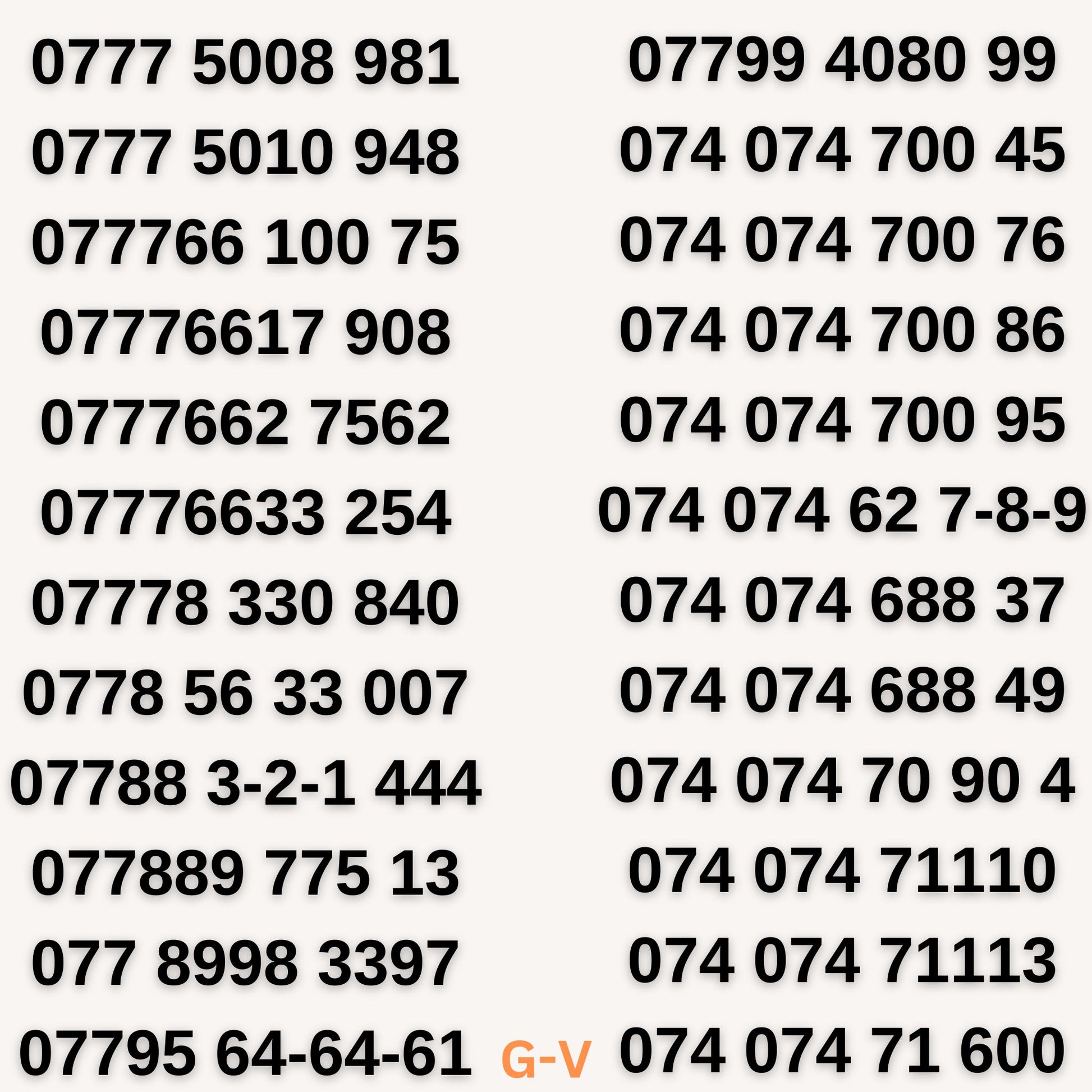 UK 074-074 Gold VIP mobile numbers, 077766, memorable mobile phone numbers for businesses and private use with 20% off and free delivery.