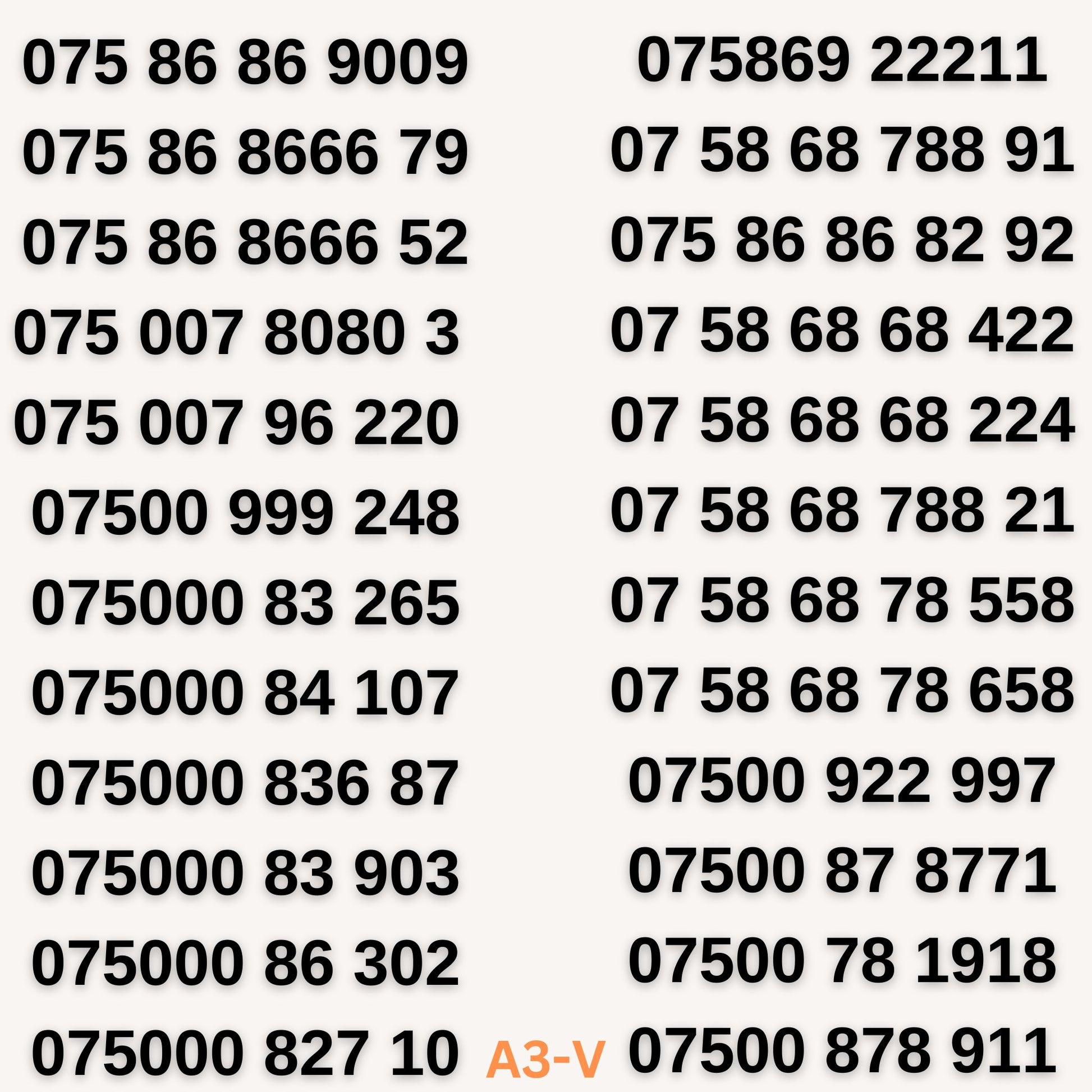 UK Gold VIP mobile numbers, 075000 and 868666, memorable and easy to remember numbers with 20% off and free delivery.