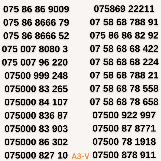 UK Gold VIP mobile numbers, 075000 and 868666, memorable and easy to remember numbers with 20% off and free delivery.