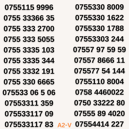 Buy UK Gold VIP mobile numbers, 0755 333 66, easy to remember and memorable for business and personal use with 20% off and free delivery.