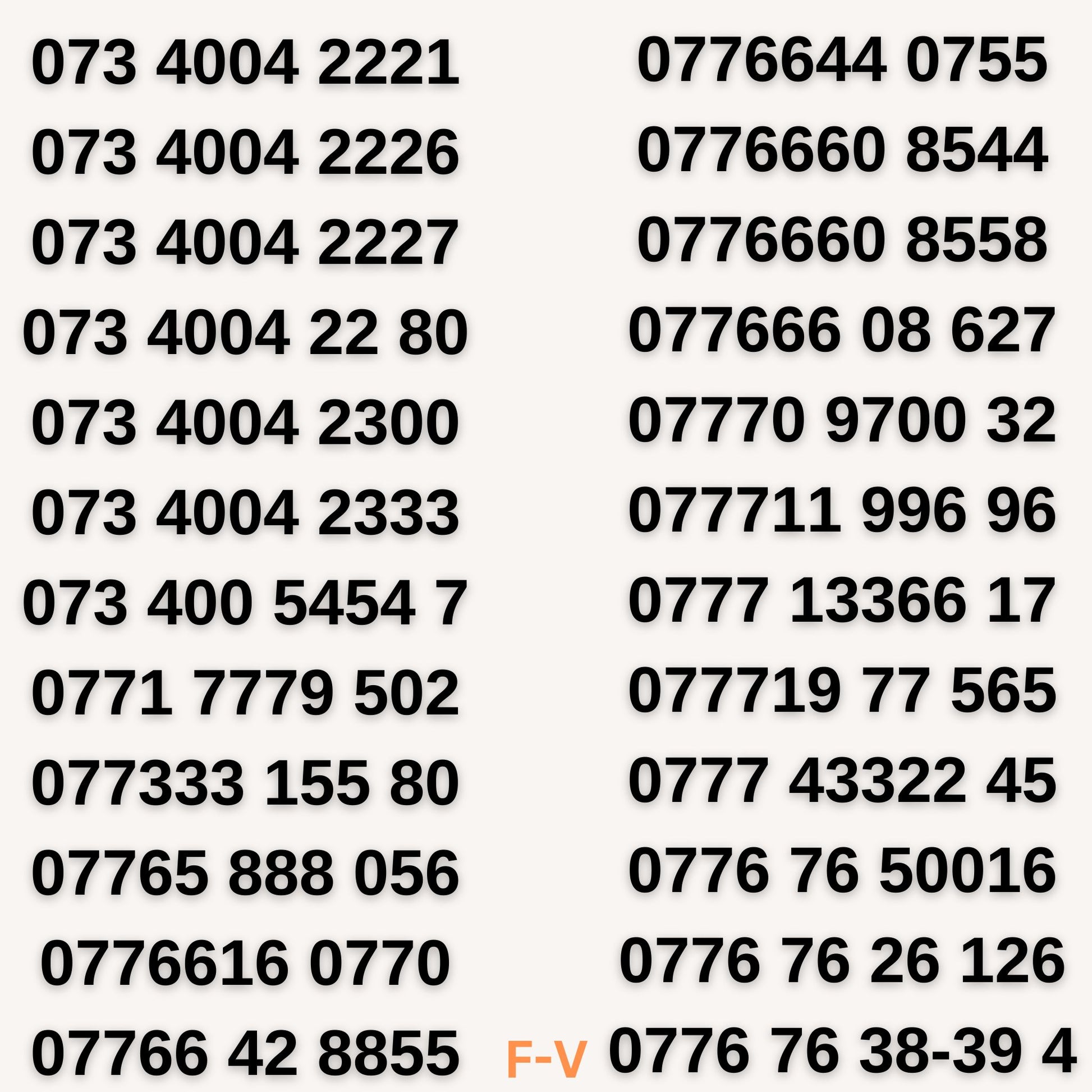 UK Gold VIP mobile numbers, 2221, 2333, and 077711, easy and memorable SIM card numbers for sale with 20% off and free delivery.