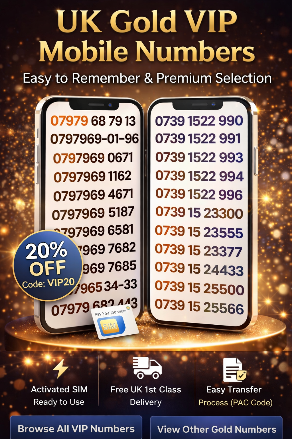 VIP Numbers - UK Gold Numbers Easy to Remember 07979 & 07 3-4-5-6  Y-L by Lebara – Buy VIP mobile numbers UK. Gold Numbers list. Shop Lebara VIP Numbers, UK Gold Numbers  07979, 3-4-5-6
