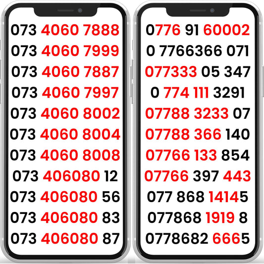 Vodafone UK gold VIP mobile numbers displayed on smartphone screens.