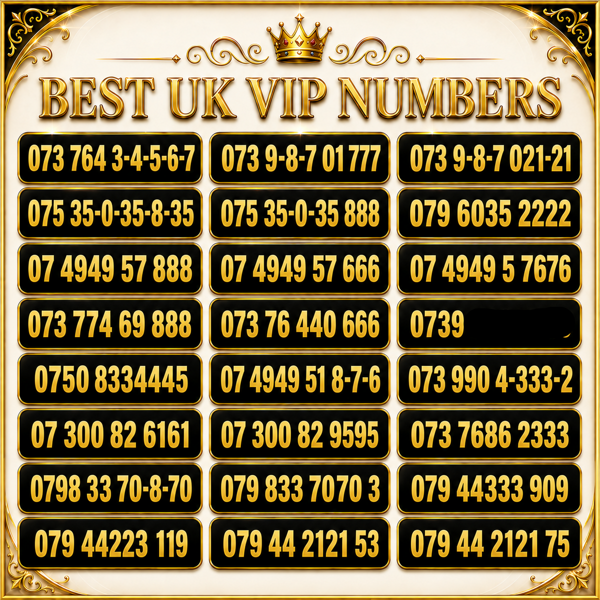 Premium UK VIP Numbers – Best Rare Gold Numbers for Sale A9-E by EE – Buy VIP mobile numbers UK. Gold Numbers list. EE UK VIP Numbers | Rare Gold Numbers 00001, 3333, 6666, 073000