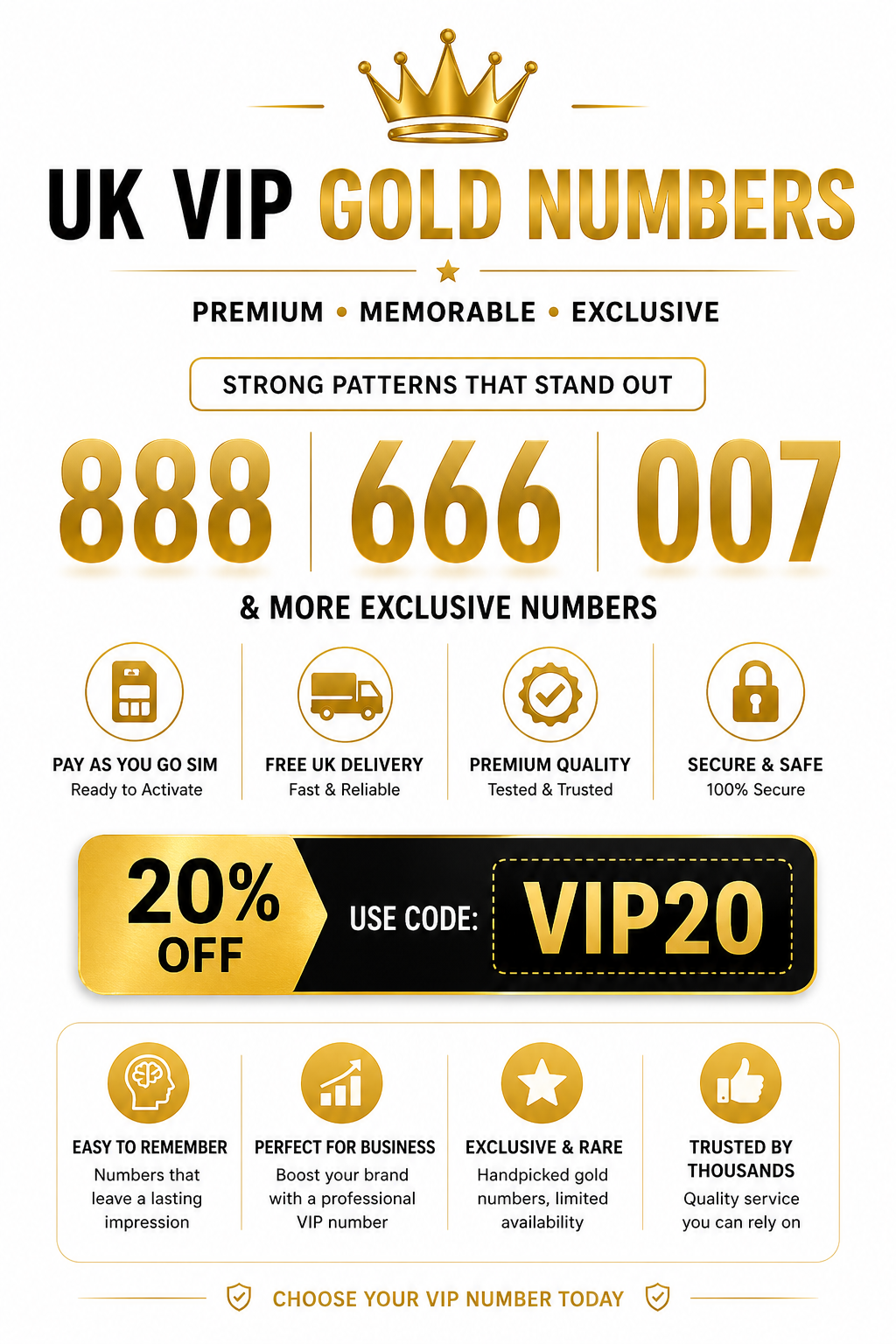 UK VIP Mobile Numbers – Gold Numbers List - Memorable Repeating Patterns by Vodafone.Buy VIP numbers