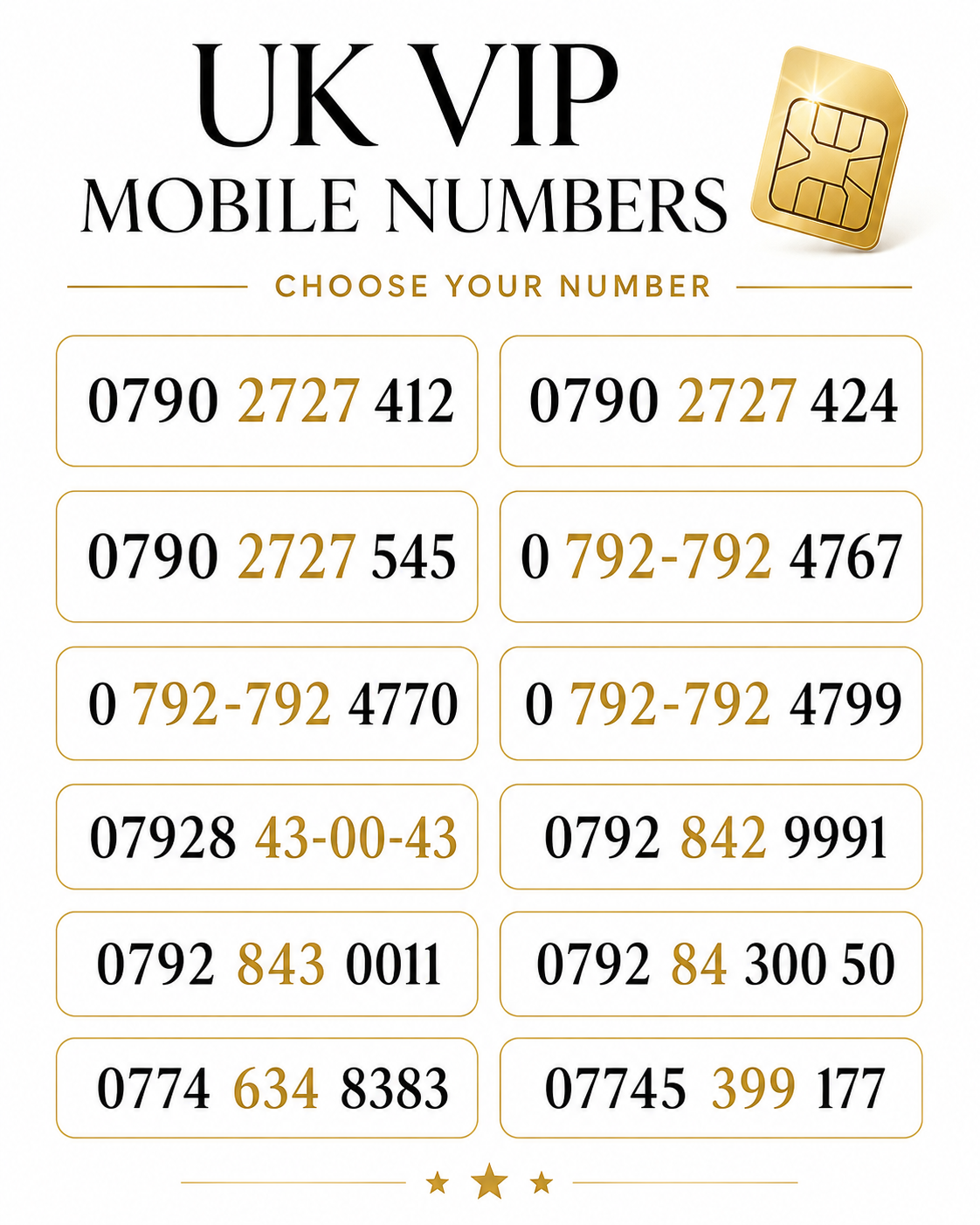 VIP Mobile Numbers UK– Easy & Memorable Gold Numbers SIM Card- Pay as you go- B8-O by O2 – Buy VIP mobile numbers UK. Gold Numbers list. Buy O2 Gold Numbers for Sale | Pay as you go VIP Numbers for Sale 