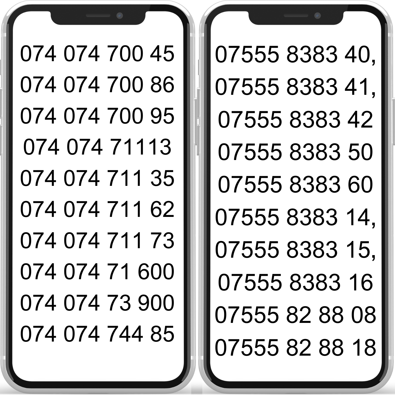 VIP mobile numbers 074 074 and 07555 8383 series, including  0777 5010 948, 07776617 908, and more for sale with free UK delivery. Easy-to-remember Gold numbers.