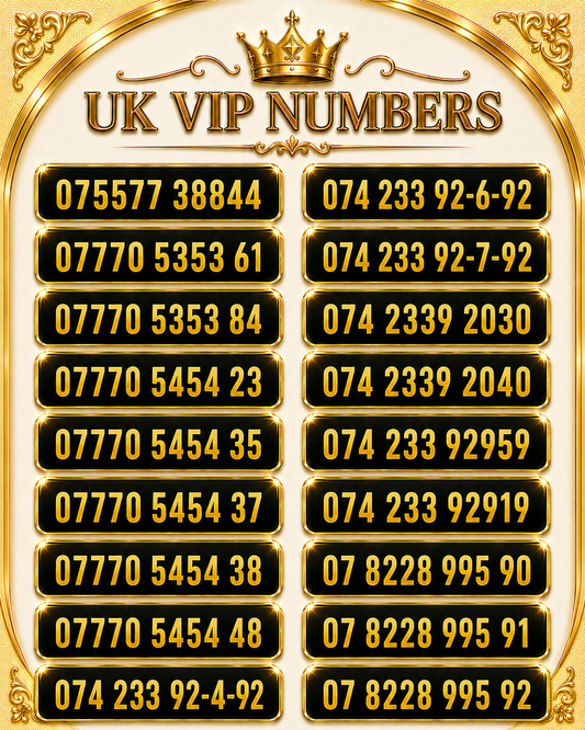 Vodafone UK VIP numbers with 5454, 9292 and 995 pattern gold mobile numbers