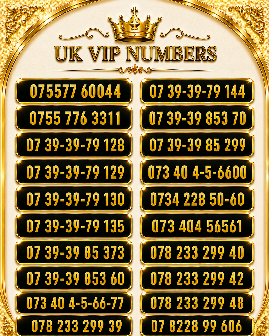 Choose Your UK VIP Number – Premium Gold Numbers Easy to Remember for Sale E-V by Vodafone – Buy VIP mobile numbers UK. Gold Numbers list. Vodafone VIP Mobile Numbers & Gold Numbers UK | Easy to Remember