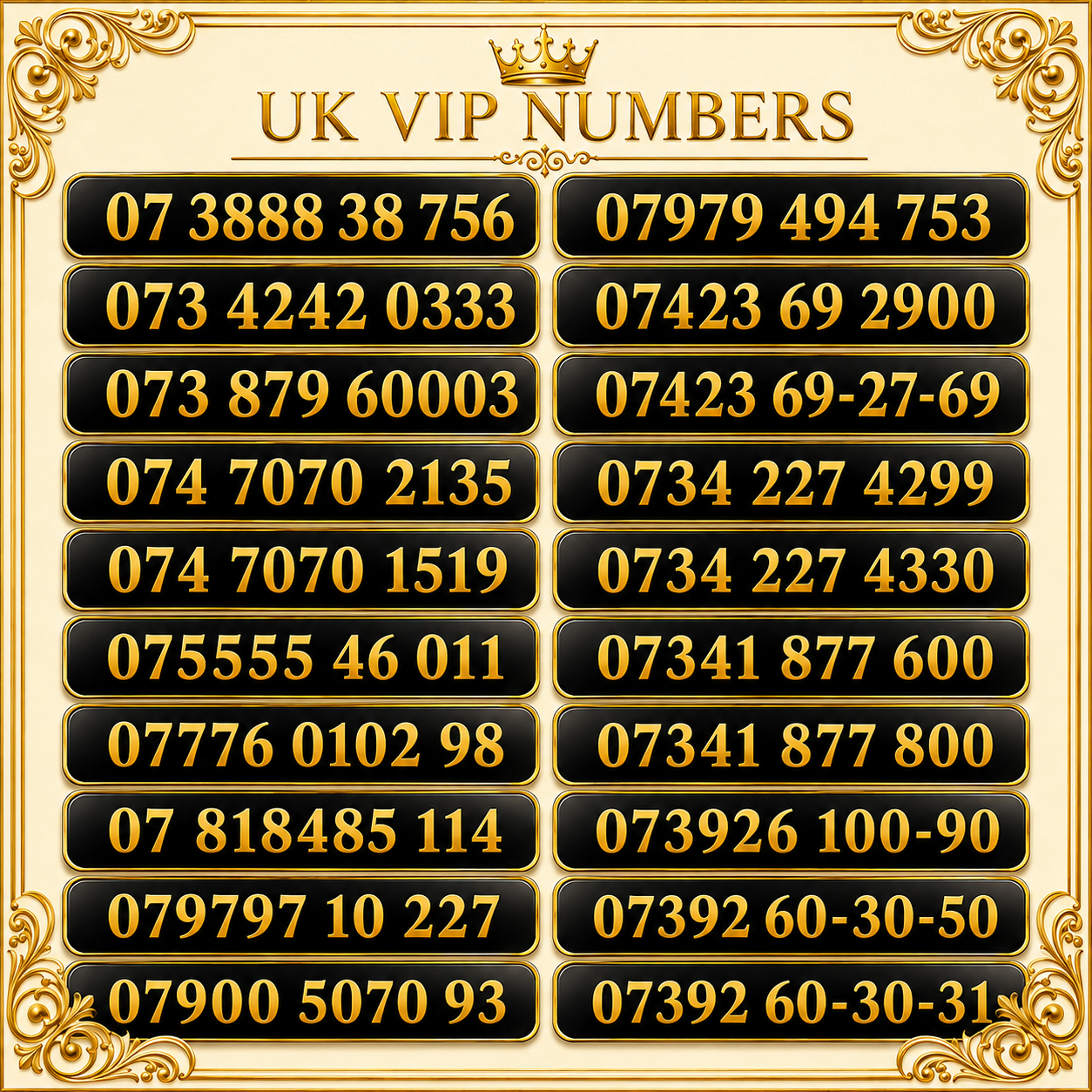 Vodafone UK VIP gold numbers premium mobile number selection image