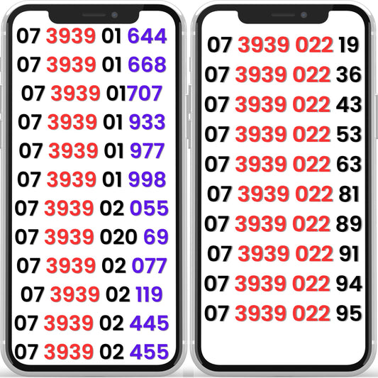 Two smartphones displaying sequences of numbers on their screens.